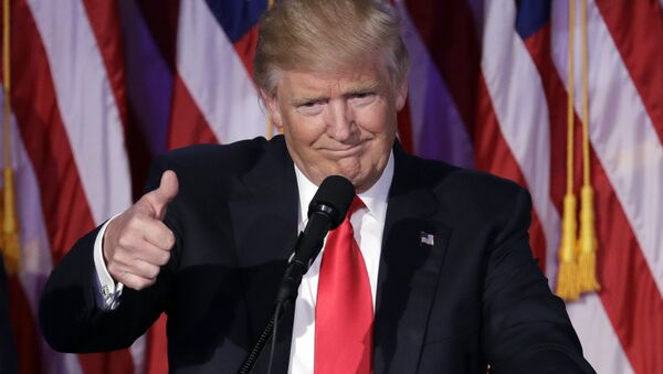 President-elect Donald Trump gives his acceptance speech during his election night rally, Wednesday, Nov. 9, 2016, in New York. - Sputnik Việt Nam