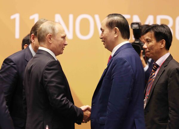 Tổng thống Nga Vladimir Putin và Chủ tịch nước Trần Đại Quang chia tay  - Sputnik Việt Nam