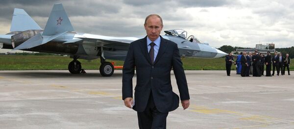 Prime Minister Vladimir Putin at the test if a T-50 fifth generation fighter Prime Minister Vladimir Putin at the test if a T-50 fifth generation fighter - Sputnik Việt Nam