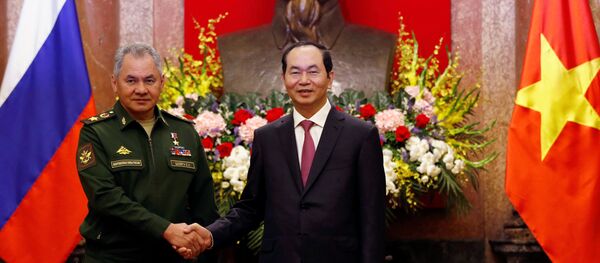 Chủ tịch Việt Nam Trần Đại Quang đón Bộ trưởng Quốc phòng Nga Sergei Shoigu - Sputnik Việt Nam