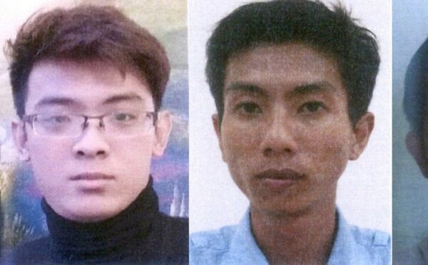 Từ trái sang phải: Đặng Hoàng Thiện, Bùi Công Thành, Vũ Mộng Phong. (Ảnh: Bộ Công an) - Sputnik Việt Nam