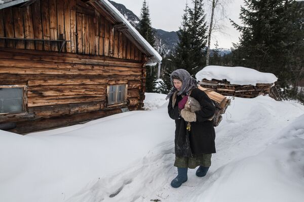 Nữ tu ẩn dật Siberia Agafya Lykova đi kiếm củi - Sputnik Việt Nam