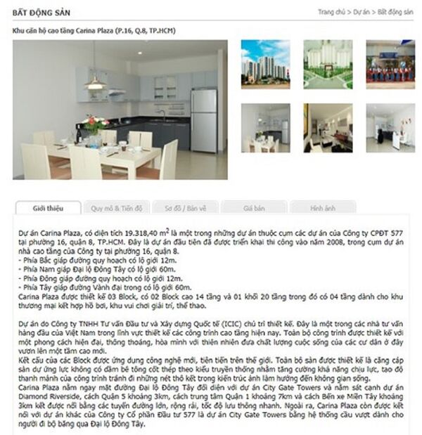 Thông tin quảng cáo chung cư Carina trên website Công ty NBB - Sputnik Việt Nam