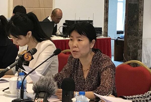 Đại biện lâm thời Trung Quốc Doãn Hải Hồng trong cuộc gặp báo chí ở Hà Nội. - Sputnik Việt Nam