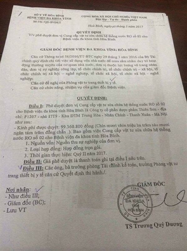 Quyết định của GĐ BV Đa khoa Hòa Bình - Sputnik Việt Nam