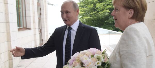 Президент РФ Владимир Путин и федеральный канцлер ФРГ Ангела Меркель во время встречи в Сочи Президент РФ Владимир Путин и федеральный канцлер ФРГ Ангела Меркель во время встречи в Сочи - Sputnik Việt Nam
