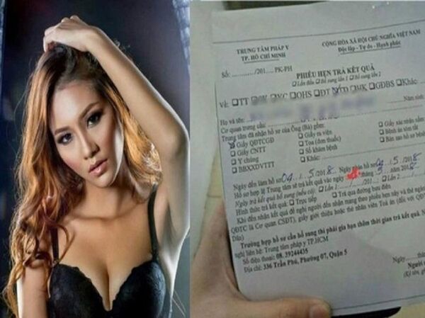 Người mẫu nude Kim Phượng và tờ giấy hẹn trả kết quả giám định của trung tâm pháp y TP.HCM - Sputnik Việt Nam