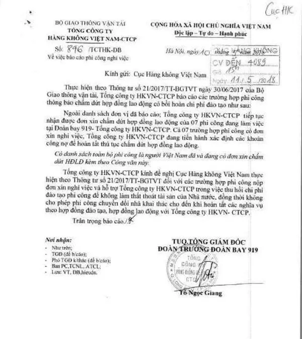 Báo cáo phi công nghỉ việc và đề nghị Cục Hàng không Việt Nam hỗ trợ thu hồi chi phí đào tạo phi công. Báo cáo phi công nghỉ việc và đề nghị Cục Hàng không Việt Nam hỗ trợ thu hồi chi phí đào tạo phi công. - Sputnik Việt Nam