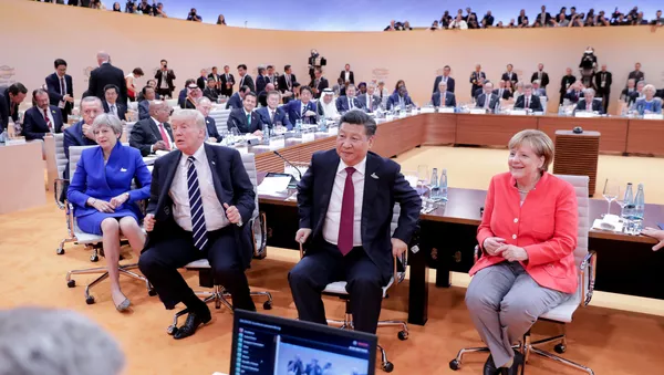Donald Trump, Tập Cận Bình, Angela Merkel, Mauricio Macri, Malcolm Turnbull tại hội nghị thưởng đỉnh G20 tại Hamburg, Germany