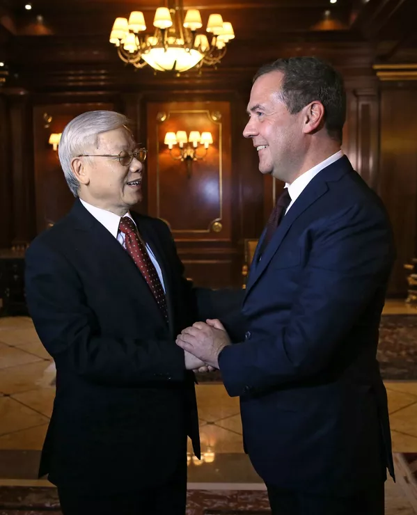 Ngày 5 tháng Chín năm 2018. Thủ tướng Dmitry Medvedev trong cuộc gặp gỡ với Tổng bí thư Đảng Cộng sản Việt Nam Nguyễn Phú Trọng. Ngày 5 tháng Chín năm 2018. Thủ tướng Dmitry Medvedev trong cuộc gặp gỡ với Tổng bí thư Đảng Cộng sản Việt Nam Nguyễn Phú Trọng. - Sputnik Việt Nam