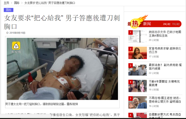 Vết dao đâm bất ngờ làm tổn thương phổi của Tiêu nhưng may mắn không ảnh hưởng đến tính mạng.  - Sputnik Việt Nam