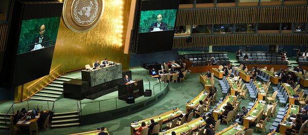 Thủ tướng Nguyễn Xuân Phúc phát biểu tại phiên thảo luận cấp cao Đại hội đồng Liên Hợp Quốc. Thủ tướng Nguyễn Xuân Phúc phát biểu tại phiên thảo luận cấp cao Đại hội đồng Liên Hợp Quốc. - Sputnik Việt Nam