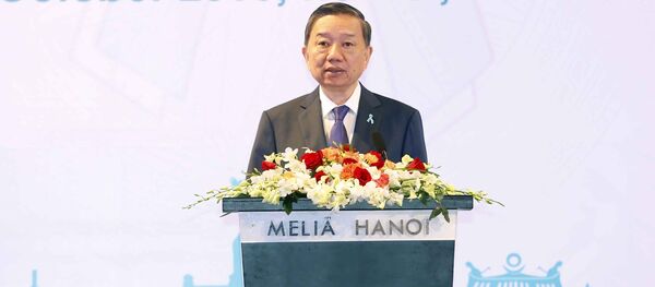 Thượng tướng Tô Lâm, Bộ trưởng Bộ Công an phát biểu khai mạc Hội nghị. Thượng tướng Tô Lâm, Bộ trưởng Bộ Công an phát biểu khai mạc Hội nghị. - Sputnik Việt Nam