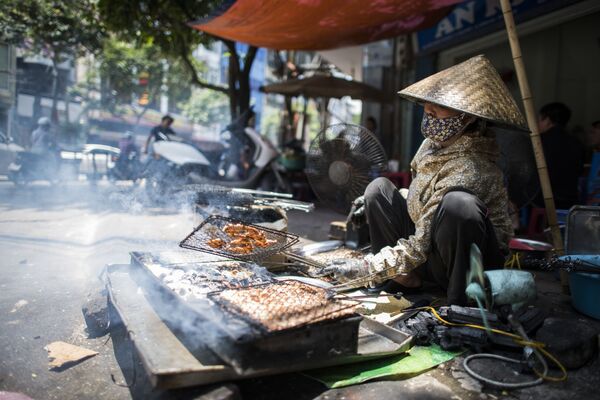 Một phụ nữ bán quà vặt trên đường phố Hà Nội - Sputnik Việt Nam