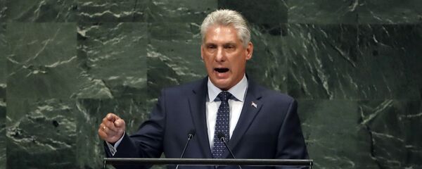 Cuba's President of the Council of Ministers Miguel Díaz-Canel Bermudez addresses the 73rd session of the United Nations General Assembly, at U.N. headquarters, Wednesday, Sept. 26, 2018. - Sputnik Việt Nam