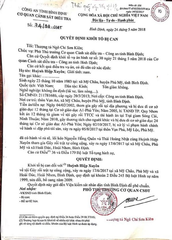 Quyết định khởi tố bị can đối với Huỳnh Hiệp Xuyên - Sputnik Việt Nam