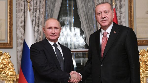 Tổng thống Nga Vladimir Putin và Tổng thống Thổ Nhĩ Kỳ Recep Tayyip Erdogan trong cuộc gặp tại Istanbul - Sputnik Việt Nam