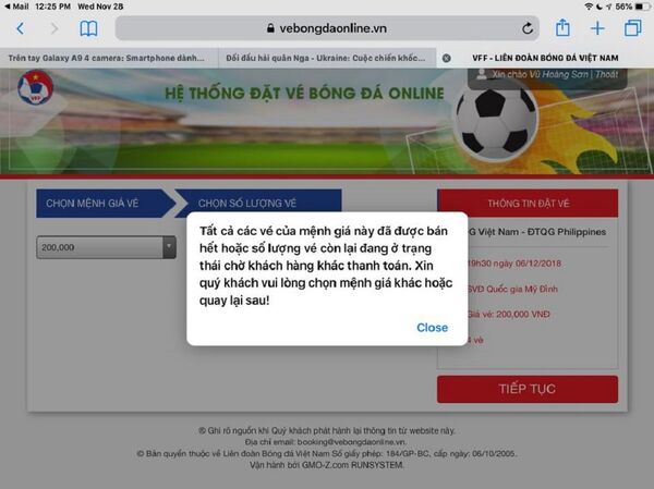 Thông báo hết vé  - Sputnik Việt Nam