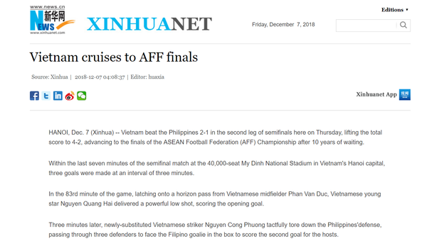 Tân Hoa Xã cho rằng Việt Nam đá như đi dạo - Sputnik Việt Nam