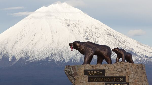 Tượng Gấu mẹ và con ở lối vào thành phố Yelizovo, vùng Kamchatka - Sputnik Việt Nam