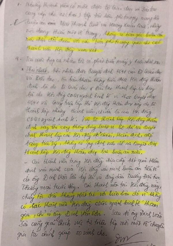 Giáo sư Đinh Văn Tiến (thành viên Hội đồng chức danh Giáo sư ngành kinh tế) khẳng định việc Bộ Giáo dục và Đào tạo gửi tới Hội đồng 2 quyển luận án photocopy mang tên Hoàng Xuân Quế và Mai Thanh Quế để so sánh là không nghiêm túc, vì không có chữ ký của các nghiên cứu sinh và không có các tài liệu đính kèm bắt buộc. - Sputnik Việt Nam