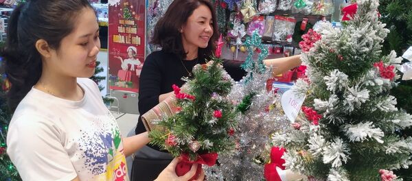 Sản phẩm cây thông Noel được người tiêu dùng ưa chuộng tìm mua. Sản phẩm cây thông Noel được người tiêu dùng ưa chuộng tìm mua. - Sputnik Việt Nam