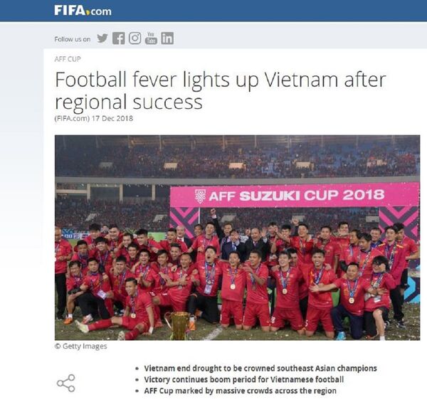 FIFA đưa tin trang trọng về chiến thắng của tuyển Việt Nam. - Sputnik Việt Nam