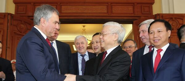 Tổng Bí thư, Chủ tịch nước Nguyễn Phú Trọng tiễn Chủ tịch Duma Quốc gia Nga Vyacheslav Viktorovich Volodin Tổng Bí thư, Chủ tịch nước Nguyễn Phú Trọng tiễn Chủ tịch Duma Quốc gia Nga Vyacheslav Viktorovich Volodin - Sputnik Việt Nam