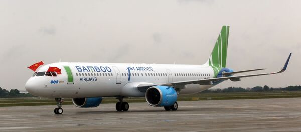 Chiếc máy bay Airbus A321neo đầu tiên của hãng hàng không Bamboo Airways về tới sân bay Nội Bài. - Sputnik Việt Nam