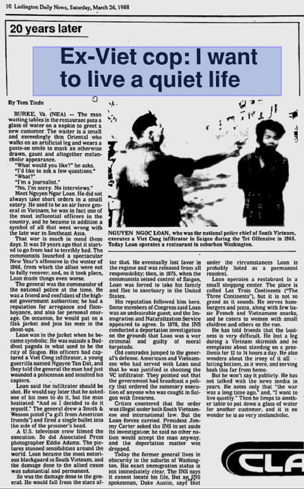 Nhật báo Ludington đăng bài về Nguyễn Ngọc Loan - Sputnik Việt Nam