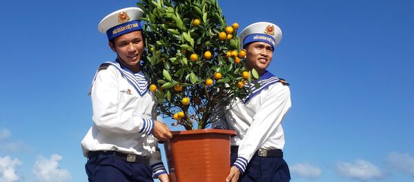 Chiến sĩ trẻ đảo Đá Tây A chuẩn bị đón Xuân. - Sputnik Việt Nam