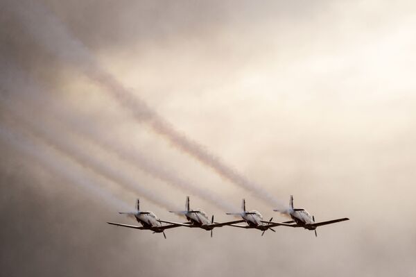 Máy bay huấn luyện T-6 Texan II trong một buổi trình diễn tại căn cứ Không quân Hatzerim ở sa mạc Negev, gần thành phố Bia Sheva phía nam Israel, vào ngày 27 tháng 12 năm 2017. - Sputnik Việt Nam