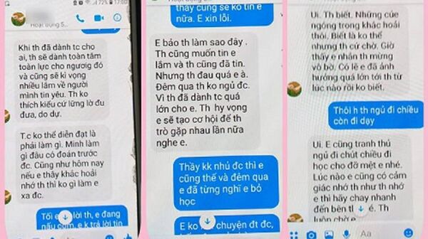 Tin nhắn thể hiện tình cảm được cho là của thầy giáo và nữ sinh Trường THPT Chuyên Thái Bình, tỉnh Thái Bình. Tin nhắn thể hiện tình cảm được cho là của thầy giáo và nữ sinh Trường THPT Chuyên Thái Bình, tỉnh Thái Bình. - Sputnik Việt Nam