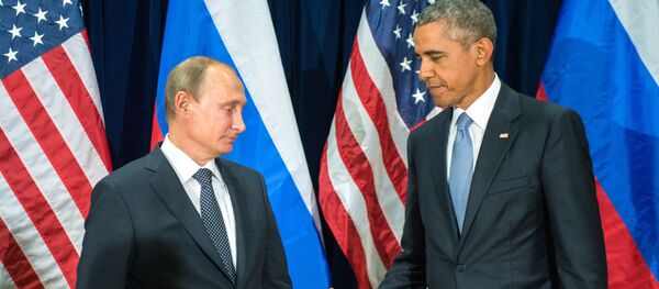 Tổng thống Nga Vladimir Putin và Tổng thống Mỹ Barack Obama tại cuộc gặp trong khuôn khổ phiên họp thứ 70 Đại hội đồng Liên Hợp Quốc ở New York Tổng thống Nga Vladimir Putin và Tổng thống Mỹ Barack Obama tại cuộc gặp trong khuôn khổ phiên họp thứ 70 Đại hội đồng Liên Hợp Quốc ở New York - Sputnik Việt Nam