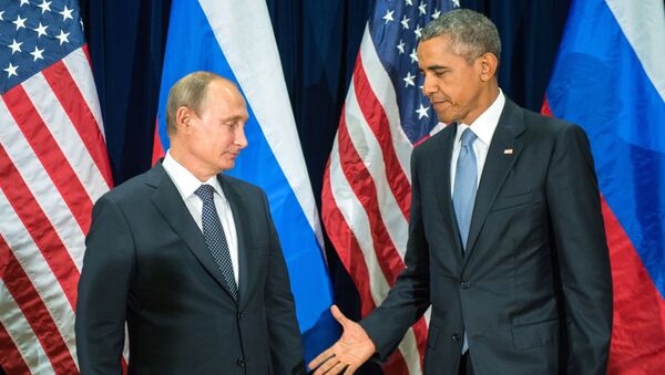 Tổng thống Nga Vladimir Putin và Tổng thống Mỹ Barack Obama tại cuộc gặp trong khuôn khổ phiên họp thứ 70 Đại hội đồng Liên Hợp Quốc ở New York - Sputnik Việt Nam