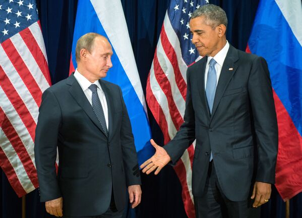 Tổng thống Nga Vladimir Putin và Tổng thống Mỹ Barack Obama tại cuộc gặp trong khuôn khổ phiên họp thứ 70 Đại hội đồng Liên Hợp Quốc ở New York - Sputnik Việt Nam