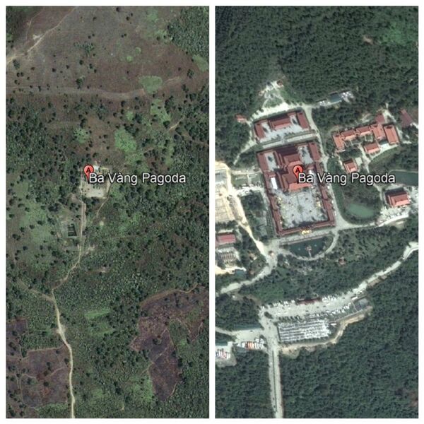 Hình ảnh vệ tinh của chùa Ba Vàng năm 2006 và năm 2016 - Sputnik Việt Nam