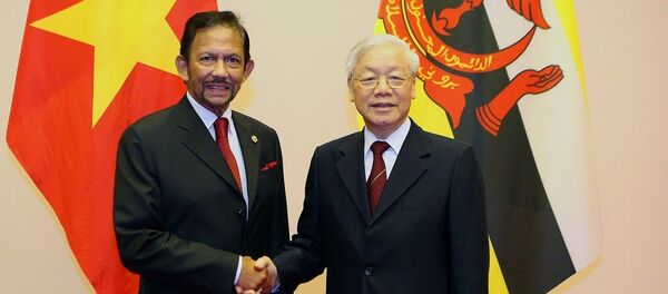 Tổng Bí thư, Chủ tịch nước Nguyễn Phú Trọng đón Quốc vương Brunei Hassanal Bolkiah. - Sputnik Việt Nam