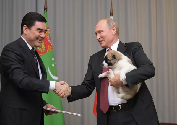 Tổng thống Nga Vladimir Putin với chú chó con nòi Alabai, tên là Vernyi (Trung thành), do Tổng thống Turkmen Gurbanguly Berdimuhamedov tặng. Tổng thống Nga Vladimir Putin với chú chó con nòi Alabai, tên là Vernyi (Trung thành), do Tổng thống Turkmen Gurbanguly Berdimuhamedov tặng. - Sputnik Việt Nam