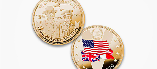 Công ty chuyên sản xuất đồ lưu niệm của Mỹ Bradford Exchange đã cho ra đồng xu nhân kỷ niệm 75 năm kết thúc Chiến tranh thế giới thứ hai với các nước đồng minh. Công ty chuyên sản xuất đồ lưu niệm của Mỹ Bradford Exchange đã cho ra đồng xu nhân kỷ niệm 75 năm kết thúc Chiến tranh thế giới thứ hai với các nước đồng minh. - Sputnik Việt Nam