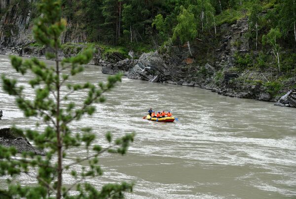 Khách du lịch bơi thuyền trên sông Katun trong khu vực Altai - Sputnik Việt Nam