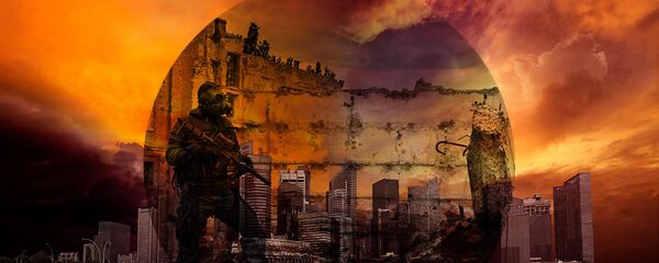 Tranh minh họa về mối đe dọa từ cuộc chiến giành tài nguyên do hậu quả của khí hậu  nóng lên  - Sputnik Việt Nam