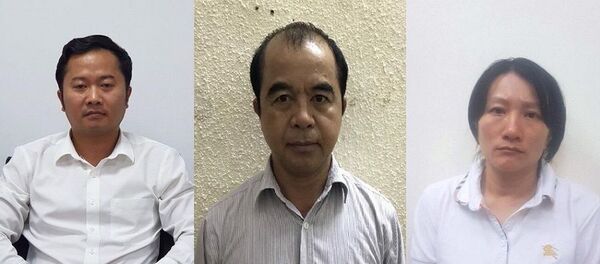 Lần lượt các bị can Dương Văn Hòa, Trần Ngọc Quang, Phạm Vân Thùy.  - Sputnik Việt Nam