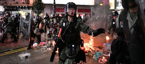 Trong cuộc biểu tình ở Hồng Kông Trong cuộc biểu tình ở Hồng Kông - Sputnik Việt Nam