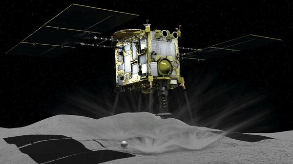 Đồ họa máy tính mô tả chiếc ô Hayabusa-2 trên tiểu hành tinh Ryugu - Sputnik Việt Nam