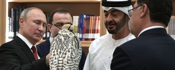 Vladimir Putin đã tặng Thái tử Abu Dhabi Muhammad bin Zayed al-Nahyan một con chim cắt màu trắng Vladimir Putin đã tặng Thái tử Abu Dhabi Muhammad bin Zayed al-Nahyan một con chim cắt màu trắng - Sputnik Việt Nam