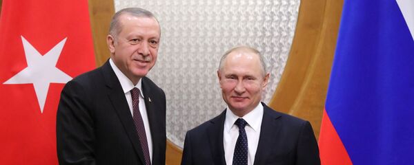 Tổng thống Nga Vladimir Putin và Tổng thống Thổ Nhĩ Kỳ Recep Erdogan. Tổng thống Nga Vladimir Putin và Tổng thống Thổ Nhĩ Kỳ Recep Erdogan. - Sputnik Việt Nam