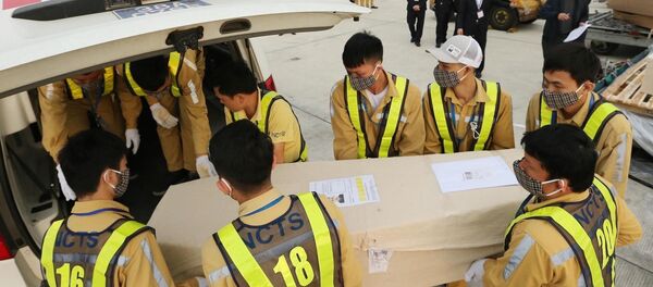 Nhân viên sân bay quốc tế Nội Bài vận chuyển thi thể các nạn nhân lên ô tô để đưa về quê nhà. - Sputnik Việt Nam