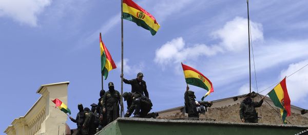 Cờ Bolivian trên nóc trụ sở của cảnh sát UTOP ở La Paz, Bolivia - Sputnik Việt Nam
