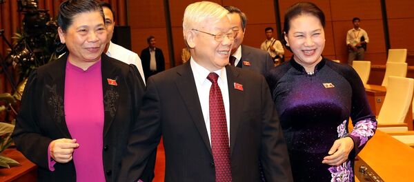 Tổng Bí thư, Chủ tịch nước Nguyễn Phú Trọng, Chủ tịch Quốc hội Nguyễn Thị Kim Ngân, Phó Chủ tịch Thường trực Tòng Thị Phóng tại lễ bế mạc Tổng Bí thư, Chủ tịch nước Nguyễn Phú Trọng, Chủ tịch Quốc hội Nguyễn Thị Kim Ngân, Phó Chủ tịch Thường trực Tòng Thị Phóng tại lễ bế mạc - Sputnik Việt Nam